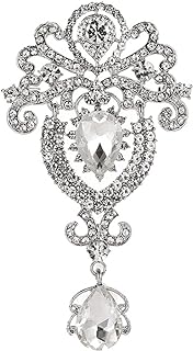 Dangling Silver Crystal Rhinestone Brooch with Pin Clasp - Beauty Head Hollow Gold Design - Statement Wedding Jewelry for Women and Girls