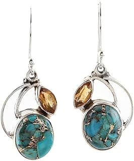 Artisan-Crafted Citrine Dangle Earrings with French Wire Back Finding, Handmade by NOVICA, Featuring Sterling Silver and Reconstituted Turquoise for a Stylish Ensemble