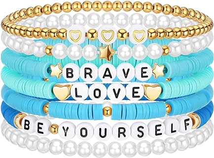 7 Pcs Friendship Bracelets Swift Bracelets Preppy Heishi Surfer Bracelets Clay Beaded Bracelets for Women Girls