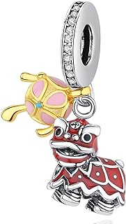 Nbsameng S925 Sterling Silver Charms Compatible for Pandora Bracelets and Necklaces, DIY Holiday Gifts for Women Girls, Lion Dance