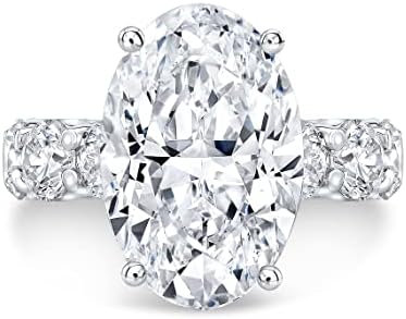 Kiara Gems 10 CT Oval Moissanite Engagement Ring Wedding Eternity Band Vintage Solitaire Halo Setting Silver Jewelry Anniversary Promise Vintage Ring