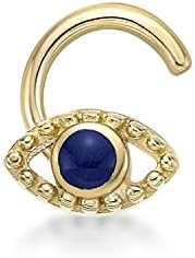 Lavari Jewelers 20 Gauge Enamel Evil Eye Curved Screw Nose Ring for Women or Men in 10k Yellow Gold Unisex Stud Nose Ring Hypoallergenic 20G Body Piercing