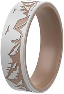 ThunderFit Silicone Wedding Ring Unisex, Laser Printed Design 6mm Wide 2mm Thick (Mountains - Light Grey A-Brown A - Size 6.5-7(17.3mm))