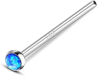 COCHARM 10k White Gold Fishtail Nose Studs 20g Blue Opal Fishtail Long Nose Stud 2mm Blue Opal Bendable Stud Nose Ring Hypoallergenic White Gold Nose Piercing