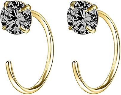 Clutchless Sterling Silver Half Hoop Earrings with Cubic Zirconia for Women in Minimalist Huggie Hoop Design