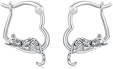 Women's Hypoallergenic Sterling Silver Panther Hug Hoop Earrings with Hinged Hoop Shape - Perfect Birthday/Graduation/Mother's Day Gift