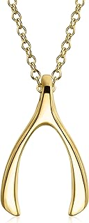 Bling Jewelry Simple Lucky Good Luck Charm Wishbone Pendant Necklace For Women For Teen Shiny 14K Rose Gold Plated .925 Sterling Silver