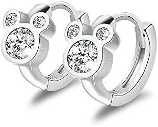 Cubic Zirconia Small Hoop Earrings 925 Sterling Silver Plated Hypoallergenic CZ Mouse Cute Cartilage Huggie Hoops for Women Girls Teens 16G Piercing Ear Stud