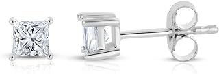 La4ve Princess Cut Diamond Stud Earrings in 14K White Gold with Push Back | Timeless Sophistication Jewelry for Women and Girls | Gift Box Included