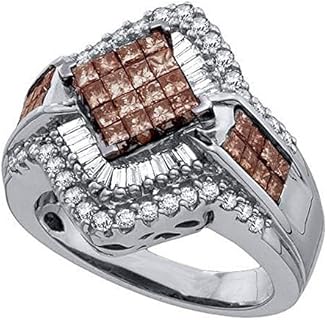 14K White and Cognac Diamond 1.50 CT Bridal Engagement Ring for Women with Invisible Design from Dazzlingrock Collection
