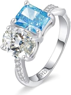 Emerald Cut Created Aquamarine Engagement Ring in 925 Sterling Silver for Women - Elegant Blue Wedding Band, Size 5-9, Ideal Valentine Gift