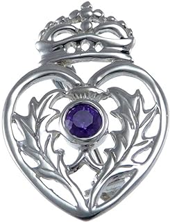 Alexander Castle 925 Sterling Silver Scottish Luckenbooth Brooch Pin with Real Amethyst Stone & Jewelry Gift Box - Scottish Gift for Women