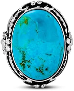 South Western Native American Style Leaf Large Oval Gemstone Boho Turquoise Moonstone Statement Ring Western Jewelry For Women .925 Sterling Silver