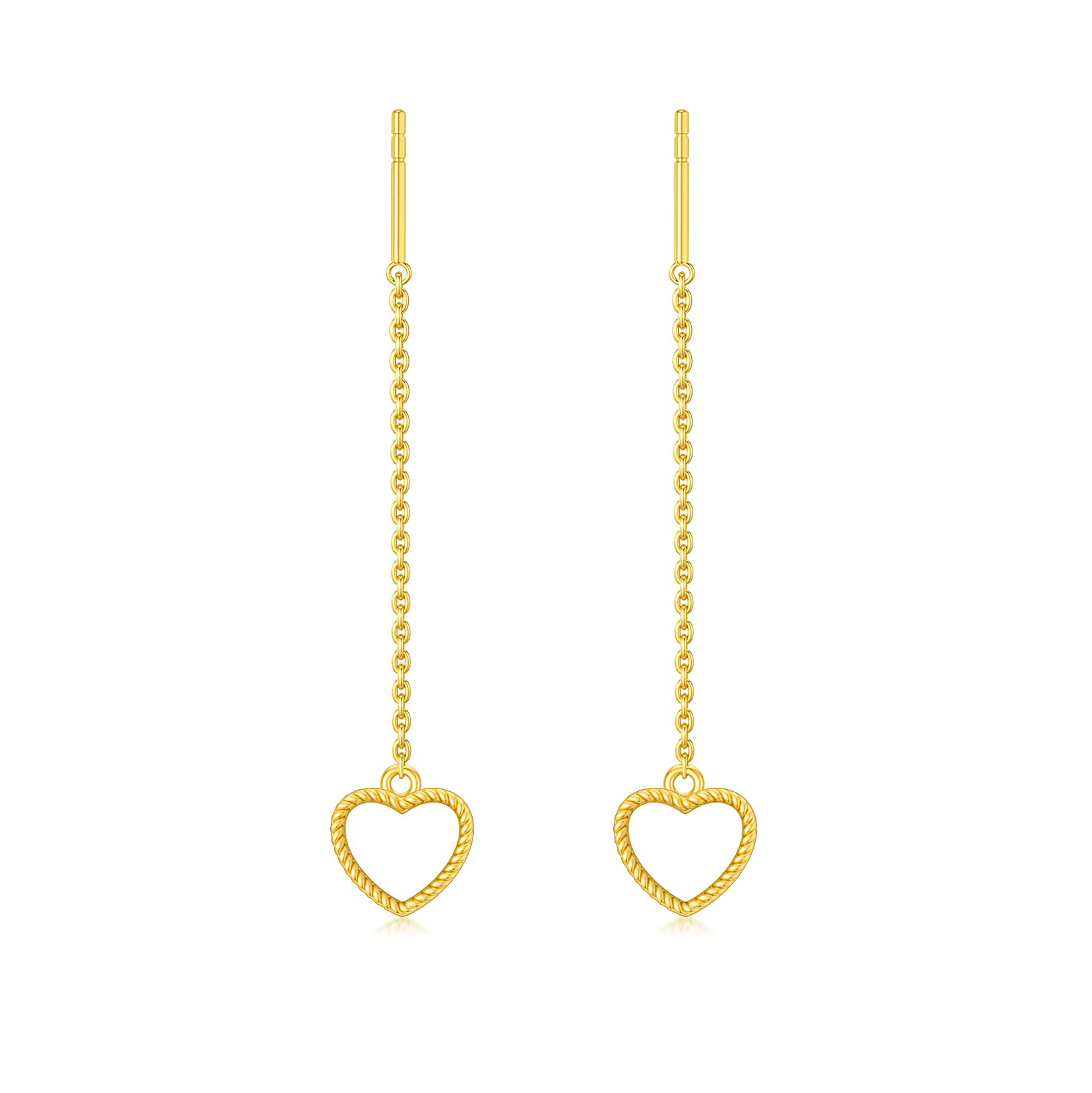 14k Yellow Gold Moon/Star/Square/Circle/Heart Threader Drop Dangle Earrings Jewelry for Women