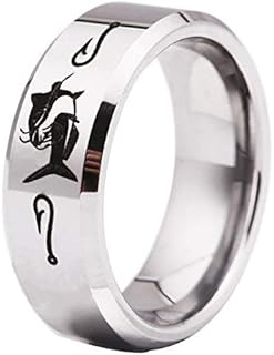 Cat Fish Silver Tone Tungsten Ring, Mens Tungsten Ring, Mens Wedding Band, Tungsten Band, Custom Engraved Ring, Men's Promise Ring, Catfish Ring