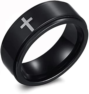 Men's Stainless Steel Stress Relief Spinner Cross Ring - Sensory Fidget Band Design - Comfortable and Hypoallergenic - Available in Sizes 6-12