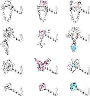 Stainless Steel Cubic Zirconia Snowflake Nose Ring Set for Women with Unique Heart, Butterfly, and Flower Designs