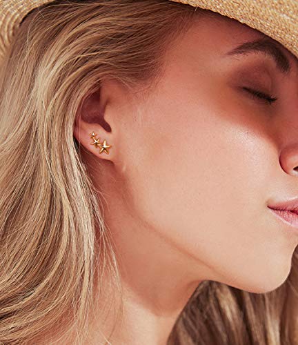 Gold Star and Sunburst Stud Earrings - AllenCOCO Ear Climbers Earrings for Women, 14K Gold Plated, 925 Silver Post Hypoallergenic