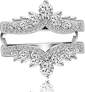 Platinum Plated Cubic Zirconia Princess Crown Engagement Ring Enhancer - Adjustable Design - Size 5