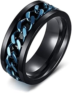 Men's Spinner Fidget Rings Chain Rotation Rings for Men Women 8MM Stainless Steel Intertwine Ring Motorcycle Biker Bicycle Chain Rings Punk Rock Wedding Bands Male Jewelry for His US Size 6-15