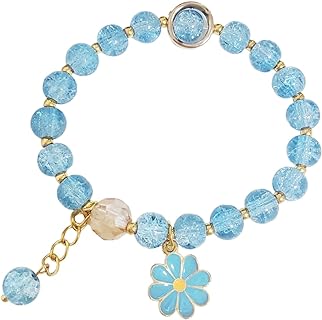 Colorful Flower Charm Bracelet - Boho Daisy Accessory with Crystal Beads Bracelet for Women Girls