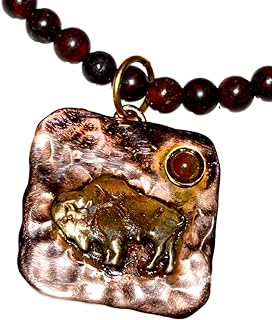 Hand-Forged Copper Buffalo Pendant Necklace with Genuine Jasper Gemstone - Earth Patina Finish, for Heritage Appreciators, Iconic Buffalo Design