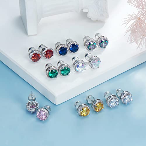 Stud Earrings For Women Men 2 Pairs Sterling Silver Post Gold Plated Round Princess Cut Multcolors Cubic Zirconia CZ Birthstone Jewelry Gifts weinuo