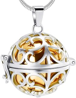 Cable Chain Globe Pendant Necklace with Ball Clasp and Keepsake Hollow Mini Ball Urn - Stainless Steel Memorial Cremation Jewelry for Loved Ones