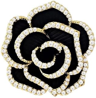 Pin-Clasp Black Enamel Rose Brooch with Dazzling Rhinestones for Women - Unique Design Copper Lapel Pin for Mother's Day, Birthday, & Anniversary Gifts