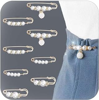 8 Pcs Pearl Brooch for Women Scarf Ring Waist Brooch Pearl Rhinestones Collar Brooches Safety Pins for Clothes Dressing Accessories Christmas Gifts for Girls