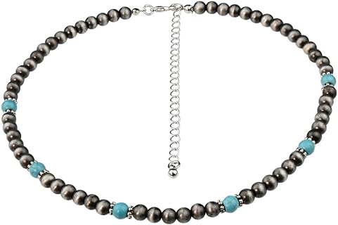 Western Jewelry Navajo Pearl Necklace for Women Boho Vintage Choker Cowgirl Beaded Necklace Turquoise Necklace for Girls