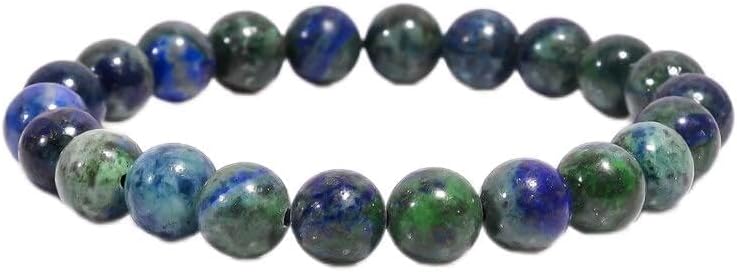 Adjustable Azurite Malachite Bead Bracelet with Bead Chain for Men and Women - Rondelle Shape Design, Smooth 7-8mm Beads, Crystal Energy Healing Stone