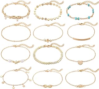 Softones 12-Piece Baby Girl Anklet Set with Lobster Claw Clasp in Silver Alloy - Beach-Inspired, Adjustable, Variety of Gold and Silver Styles