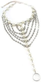 Asphire Elegant Sparkling Rhinestone Barefoot Sandals 2Pcs Bridal Beach Wedding Toe Ring Foot Chain Anklet Party Foot Slave Bracelet Accessories for Women and Girls (Silver A) (asp-anklet-20220330-1)