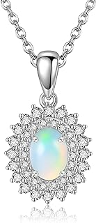 Sterling Silver Clasp Opal Choker Necklace with Box Chain | Elegant Cubic Zirconia & Natural Opal Pendant | Ideal Jewelry Gift for Women and Girls | Radiant, Sophisticated Design