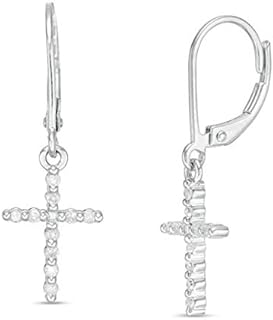 0.20 CT Round Cut Created Diamond Cross Dangle Earrings with French Wire Back, Sterling Silver Material for Women, Drop Design