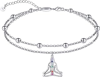 925 Sterling Silver Lotus Flower Anklet for Women with Bead Chain and Lobster Claw Clasp by LINGBG JEWELRY - Dainty, Layered Beach Chakra Design - Perfect Gift for Girlfriend, Wife, or Friend