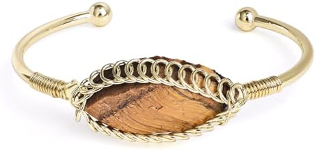 Gold Bracelets for Women,Evil Eye Natural Crystal Stone 14K Plated Cuff Bracelet Bangle Jewelry Gifts for Mom with Box