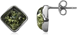Sterling Silver Green Amber Square Stud Earrings