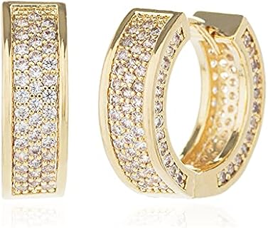 14K Gold Plated cubic Zirconia Huggie Cuff Earrings for women Hoop Earrings Plated Sterling 925 silver Post Small Thick Hoop Earrings Birthday Gifts for Women Girls, Diameter 18mm Width 15mm