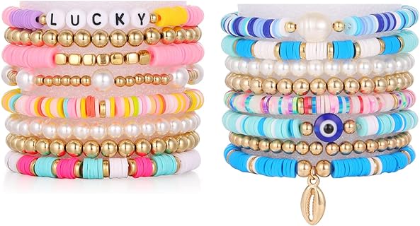 Stackable Aesthetic Bead Bracelets with Bead Chain & Spring Ring Clasp for Women & Teen Girls - Vibrant, Lightweight Polymer Clay Design