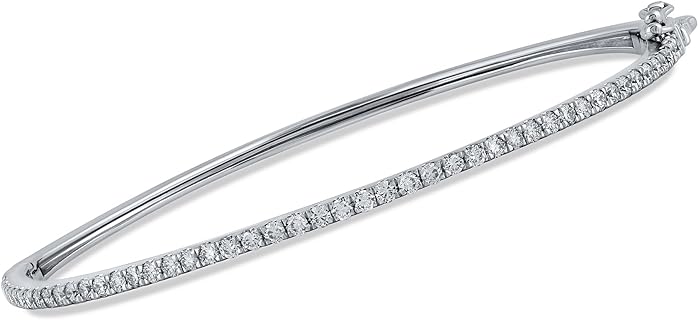 Lab Diamond Bangle for Women | 1 Carat Real White Gold Plated Pave Set 925 Sterling Silver Bracelet | Ideal Diamond Jewelry for Women