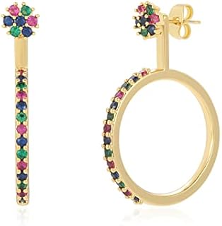 Women's 18K Gold Plated Rainbow Hoop Earring Jackets with Push Back & Cubic Zirconia in Flower Design - Versatile Copper & 925 Sterling Silver Jewelry