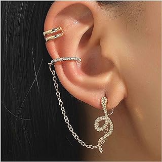 Punk Snake Cuff Chain Earrings Gold Serpent Cartilage Earrings Snake Ear Wrap Earrings Gothic Snake Helix Chain Earrings Gold Long Chain Earrings Jewelry for Women and Girls