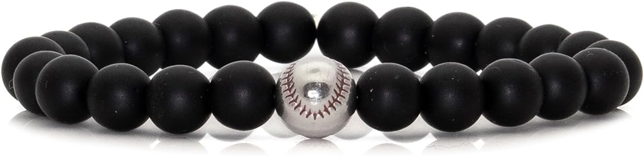 Mens and Womens Soccer Stone Bracelet Matte Agate Bead Bracelet Stainless Steel Baseball Bracelet