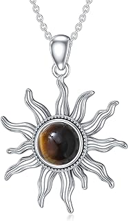 Sun Necklace Sterling Silver Tiger Eye Stone Sun Pendant Necklace Jewelry Gift for Women Girl