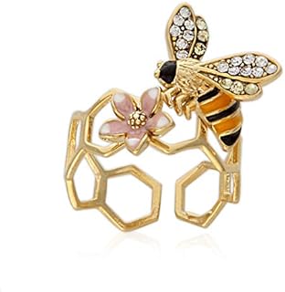 Epoxy Honeybee and Flower Ring Plated Brass Adjustable Size