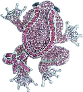 Pin Clasp Silver Frog Brooch with Rhinestone & Crystal Details for Animal Lovers by Sindary Art Style - Unique Design