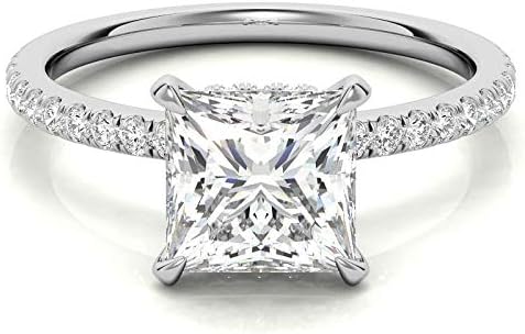 Sublime 2.2 Ct Princess Cut Moissanite Hidden Halo Engagement Ring For Women in 10K Solid Gold - Bridal or Promise Ring Gift For Her