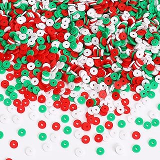 Augshy 4200pcs Christmas Clay Beads Vinyl Heishi Flat Round Polymer Spacer Beads for Jewelry Making Necklace Bracelet Earring Accessories(White, Red, Green)